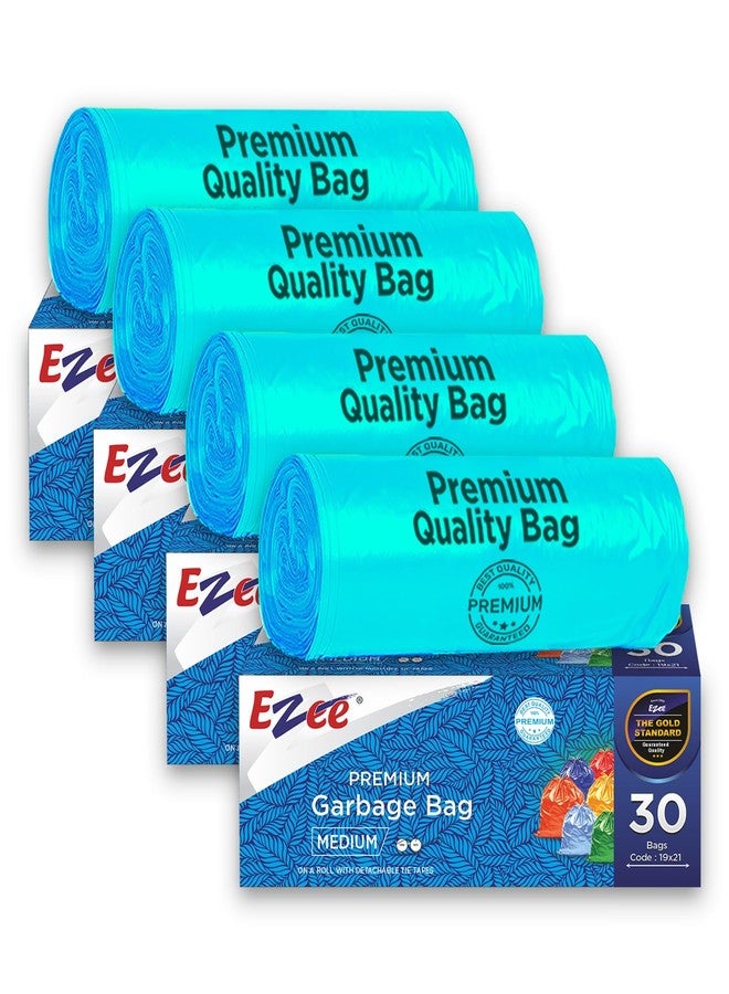 Ezee Blue Garbage Bags Medium 120 Pcs | 30 Pcs x Pack of 4 Rolls | 19 x 21 Inch | Dustbin Bags/Trash Bags/Dustbin Covers for Wet and Dry Waste